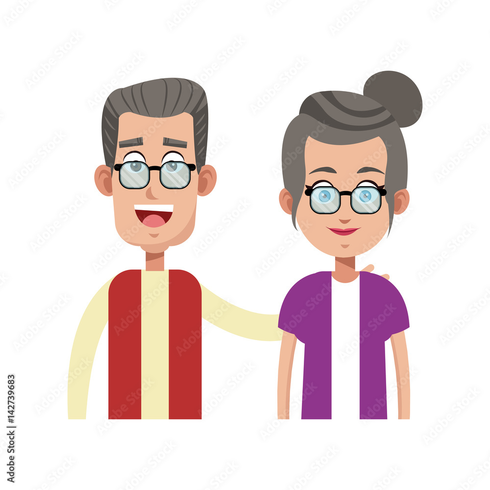 happy couple of old woman and man cartoon icon over white background. colorful design. vector illustration happy couple of old woman and man cartoon icon over white background. colorful design. vector illustration
