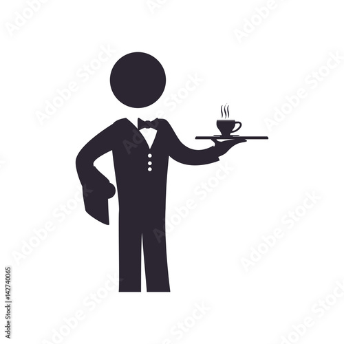 waiter catering coffee cup vector icon illustration