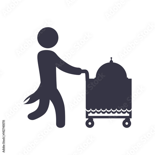 waiter pushing food cart vector icon illustration