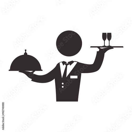 waiter catering food restaurant dish vector icon illustration