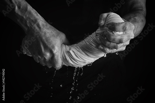 Photography Men's hands and laundry.