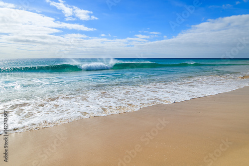 Ocean wave water on beautiful Jandia beach  Morro Jable  Fuerteventura  Canary Islands  Spain