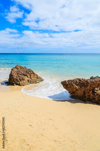 Rocks on beautiful Morro Jable beach on Jandia peninsula  Fuerteventura  Canary Islands  Spain