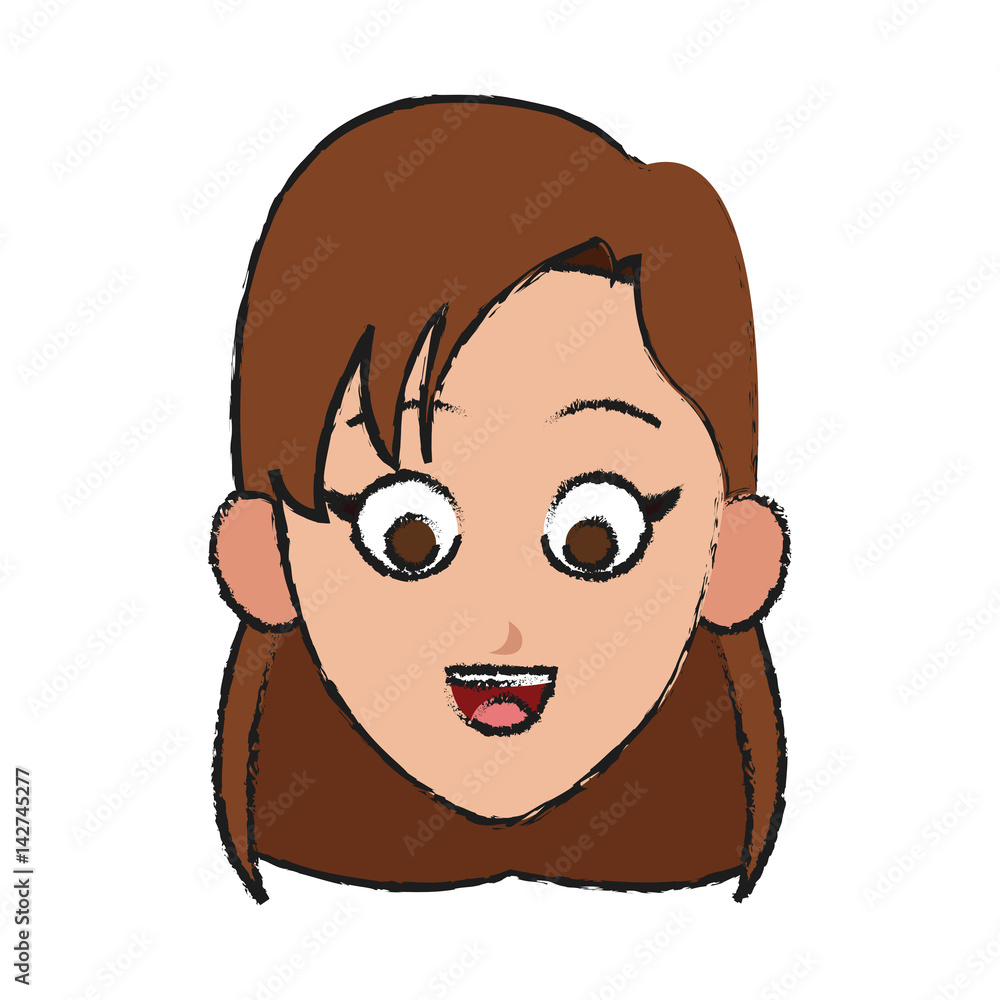 happy girl face cartoon icon over white background. colorful design. vector illustration