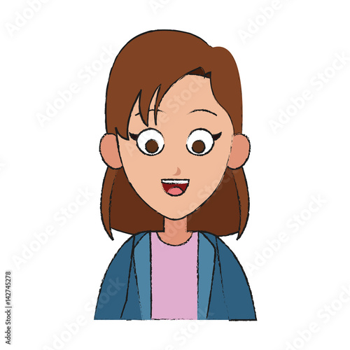 happy girl cartoon icon over white background. colorful design. vector illustration