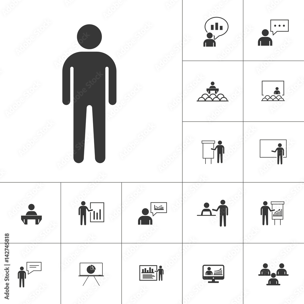 business presentation icon set on white background