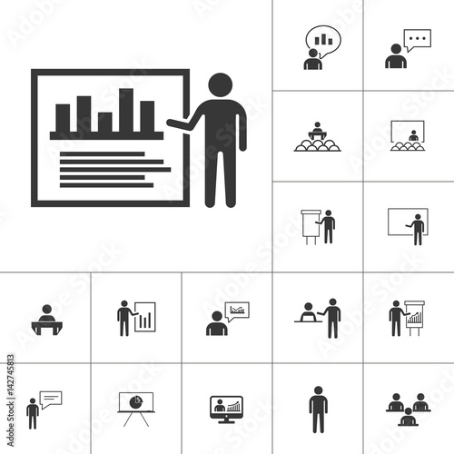 business presentation icon set on white background