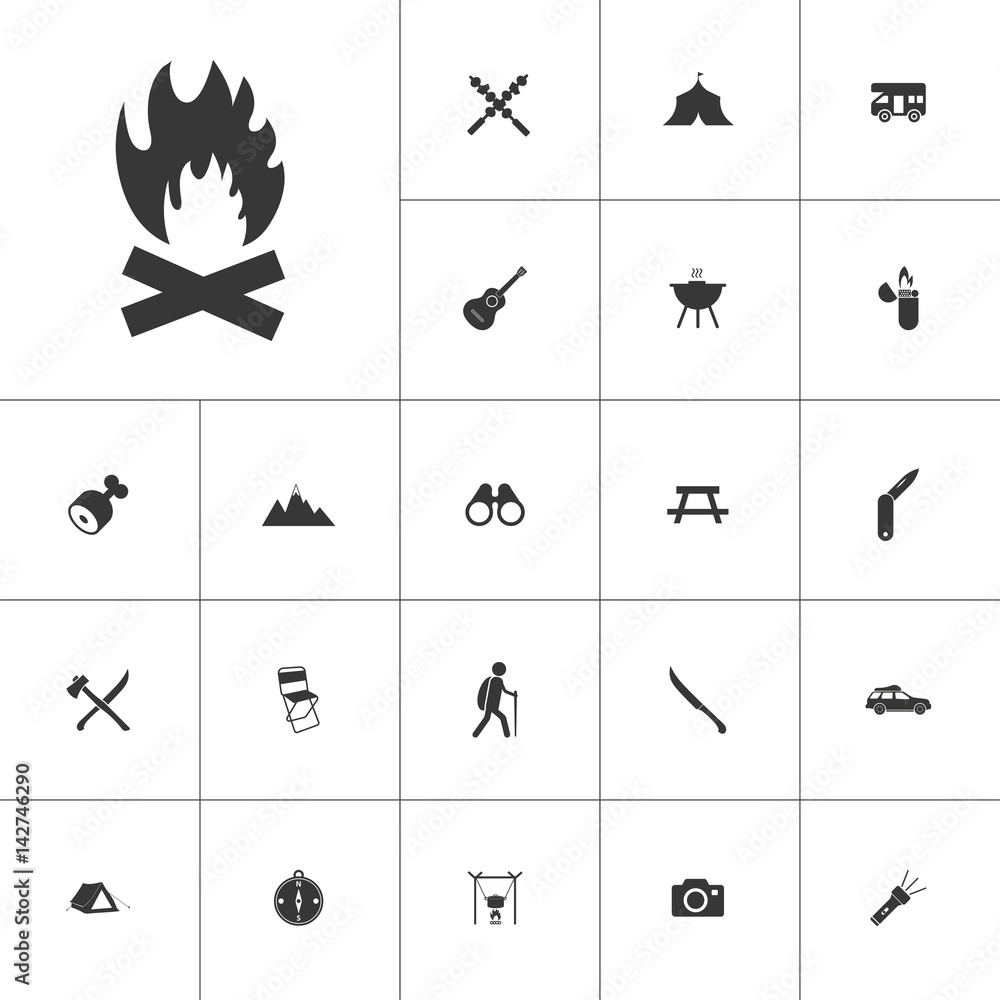 bonfire. camping icon set on white background