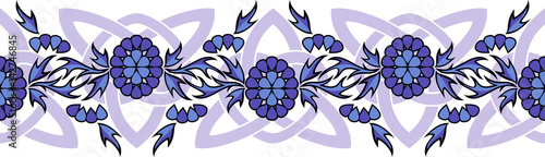 seamless vector border with violet flowers and Celtic knots