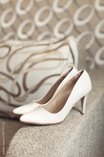 Womans white wedding leather shoes