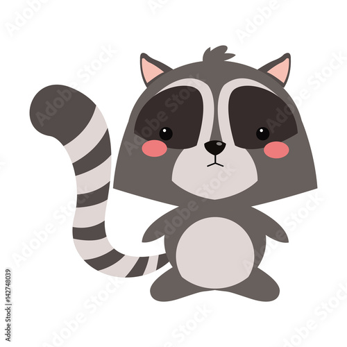 cute raccoon icon over white background. colorful design. vector illustration