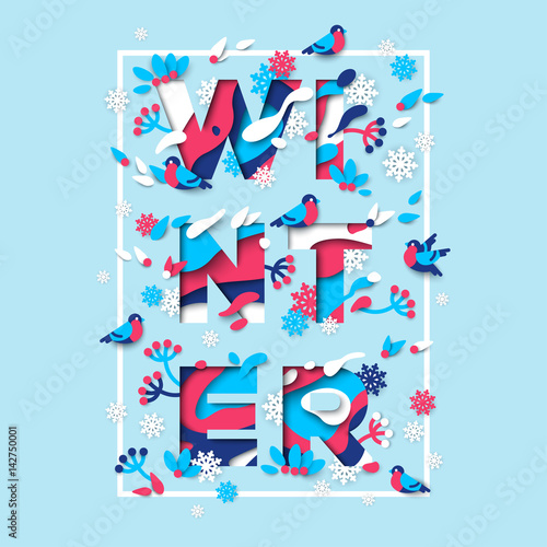 Winter typography design with square frame