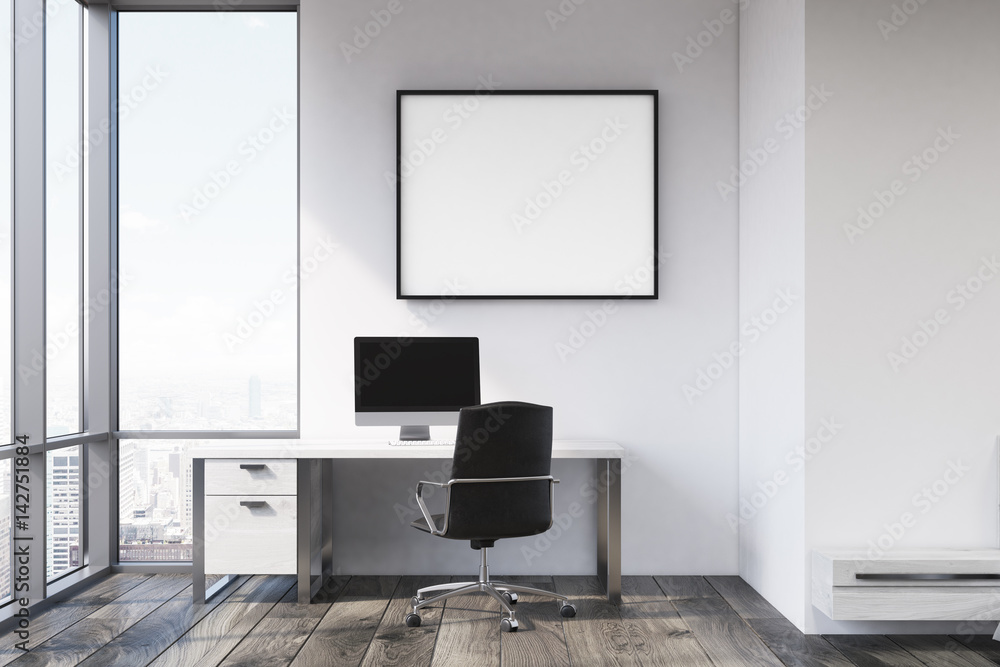 Gray wall workplace with poster Gray wall workplace with poster