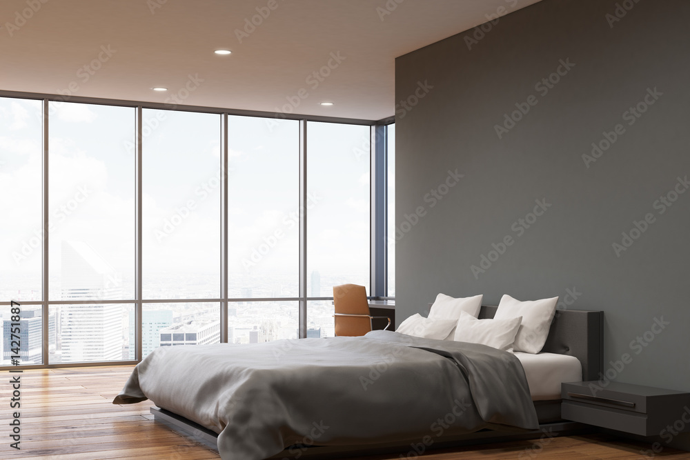 Fototapeta premium Dark gray wall bedroom, side
