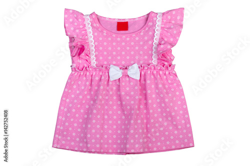 clothes for children, a pink dress for little girls isolated on a white background