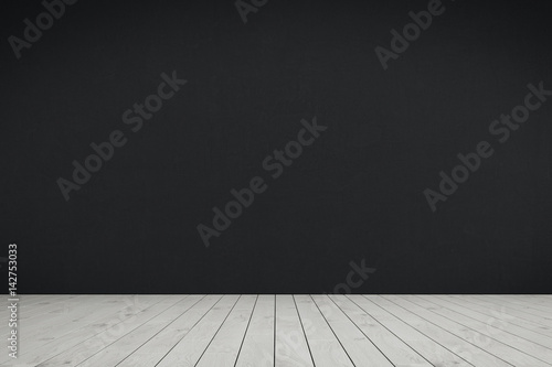 Empty room black wall, white wood floor