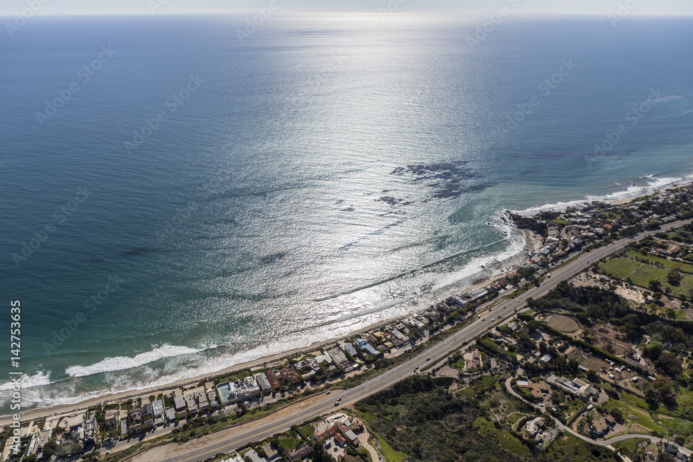 Aerial view of Malibu shoreline near Los Angeles, California.