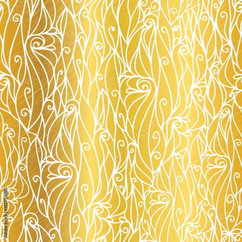 Vector Gold White Abstract Scrolls Swirls Seamless Pattern Background. Great for elegant gold texture fabric, cards, wedding invitations, wallpaper.