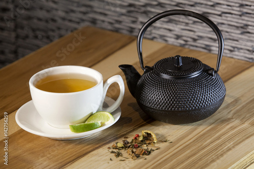 Green tea with teapot