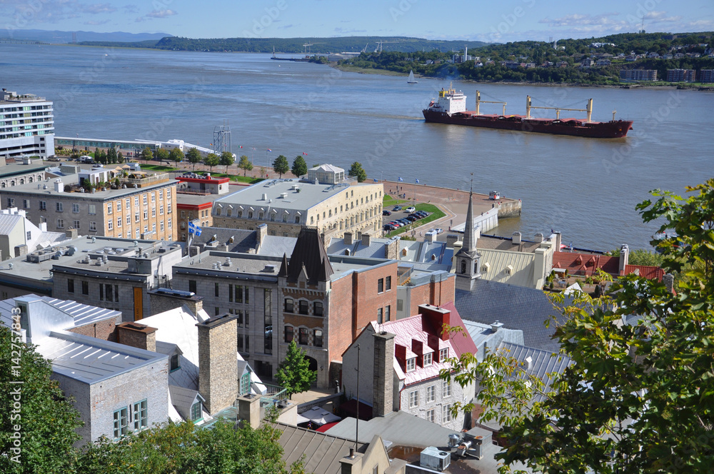 Quebec Lower City and St. Lawrence River in summer, Quebec, Canada
