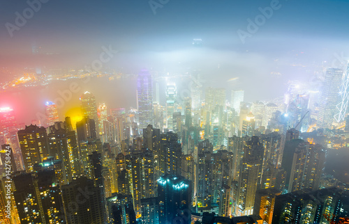 Hong kong city skyline at victoria peak view at night.