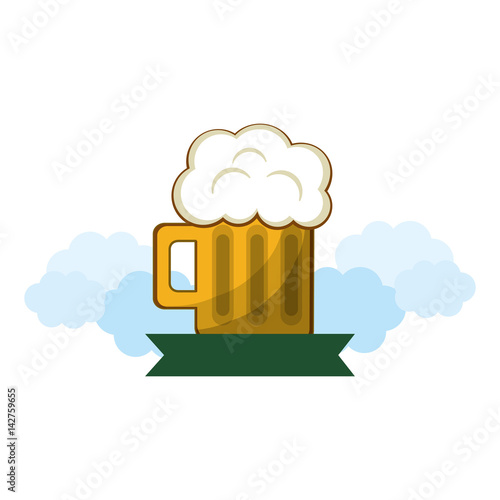 tasty beer with froth and ribbon