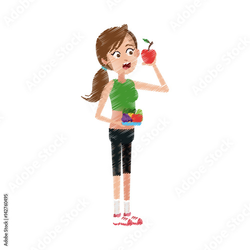 woman eating apple healthy eating related icons image vector illustration design 