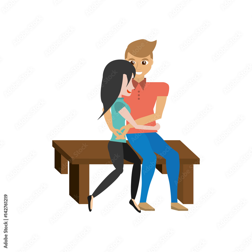 couple love embracing sitting in bench vector illustration eps 10