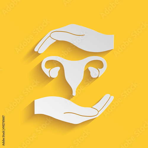 Hands holding Female uterus - protection symbol