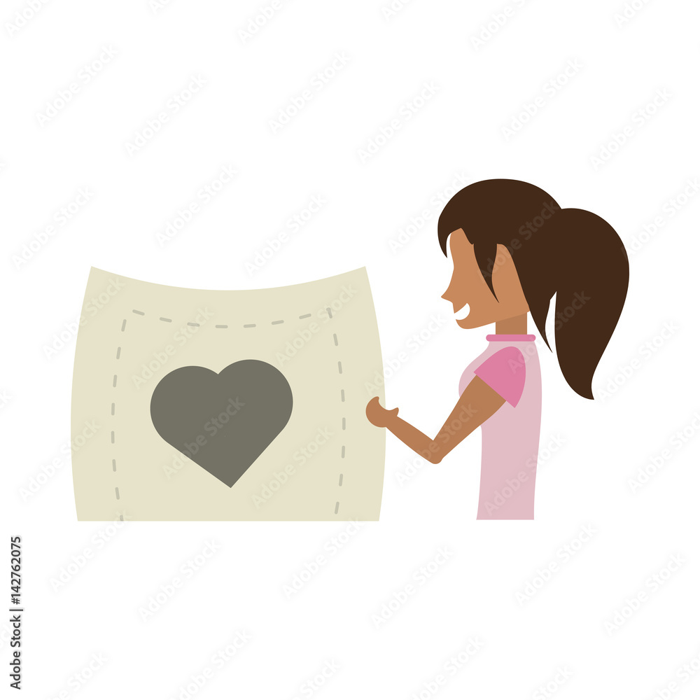 cartoon woman holding paper heart romance vector illustration cartoon woman holding paper heart romance vector illustration
