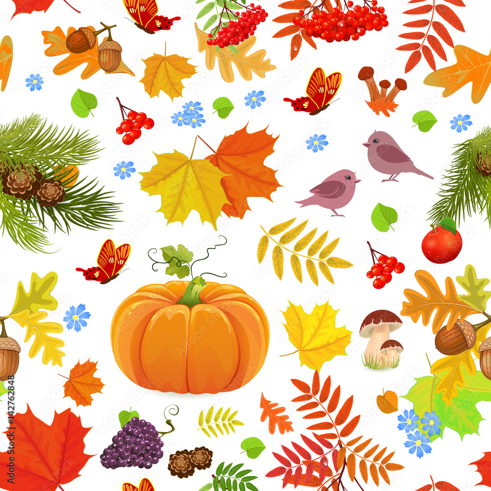Fototapeta premium nature seamless texture with forest autumn elements