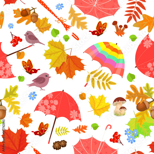 funny seamless texture with umbrellas and forest elements for yo