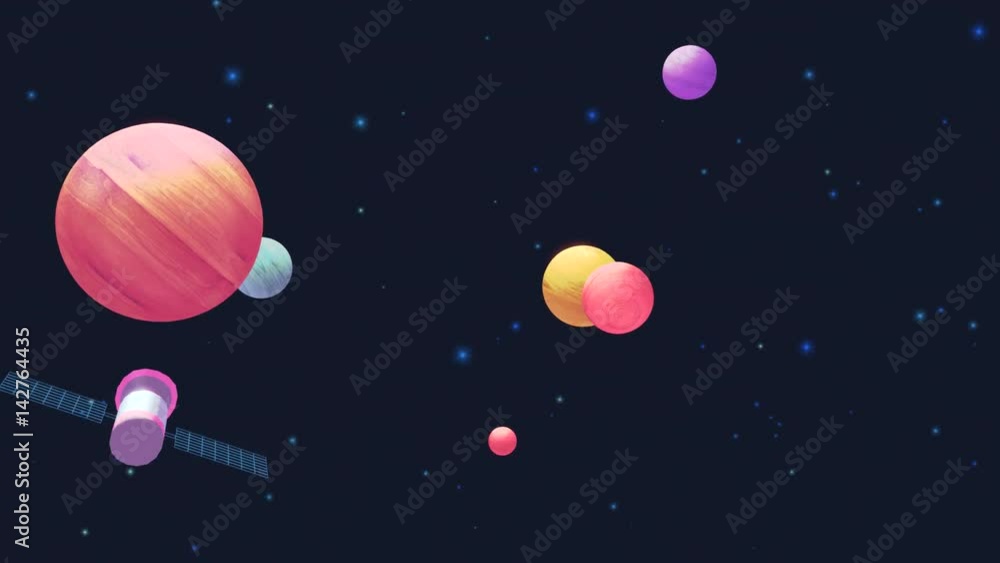 Looped cartoon planets animation. Outer space travel and exploration motion graphic. Looped cartoon planets animation. Outer space travel and exploration motion graphic.