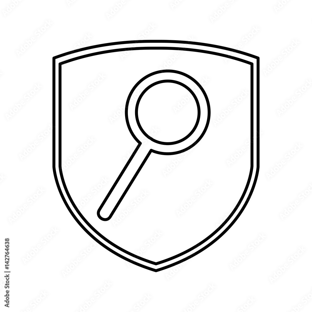 shield insurance with magnifying glass isolated icon vector illustration design