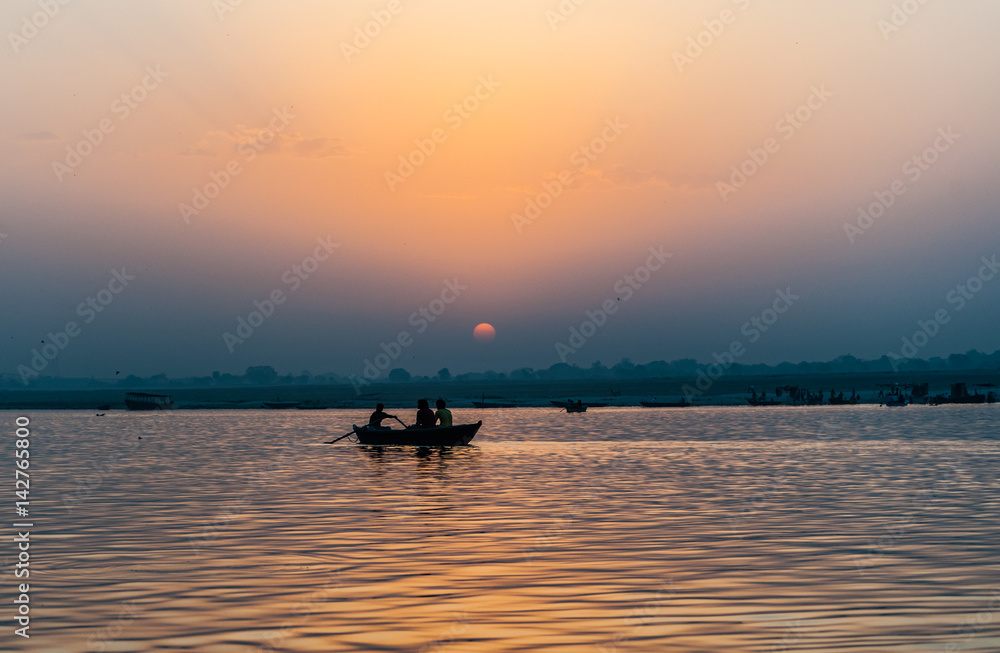 Boat on the Ganges, Varanasi at sunset