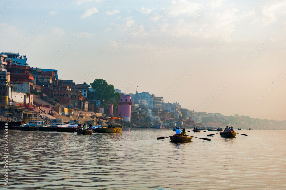 Boats on the Ganges - sunrise