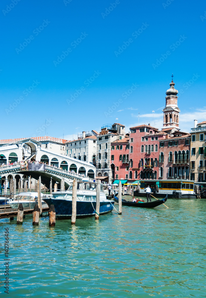 Rialto Bridge- Venice Italy- gondolas in foreground