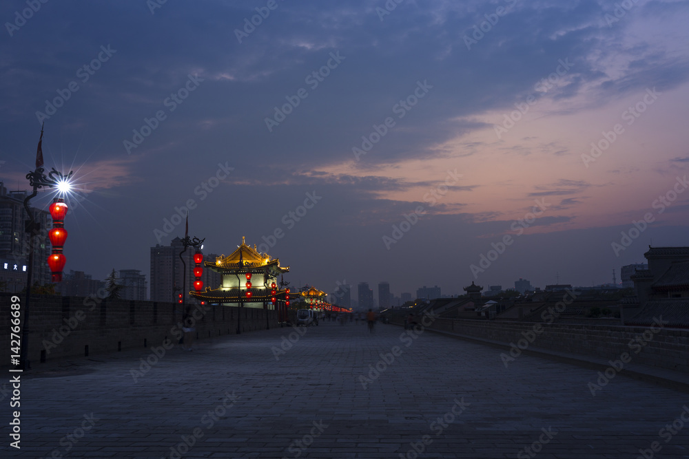 China xi 'an ancient city wall at night China xi 'an ancient city wall at night