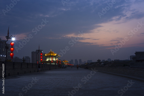 China xi 'an ancient city wall at night 