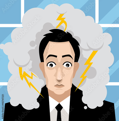 office business man worried with a storm in his head