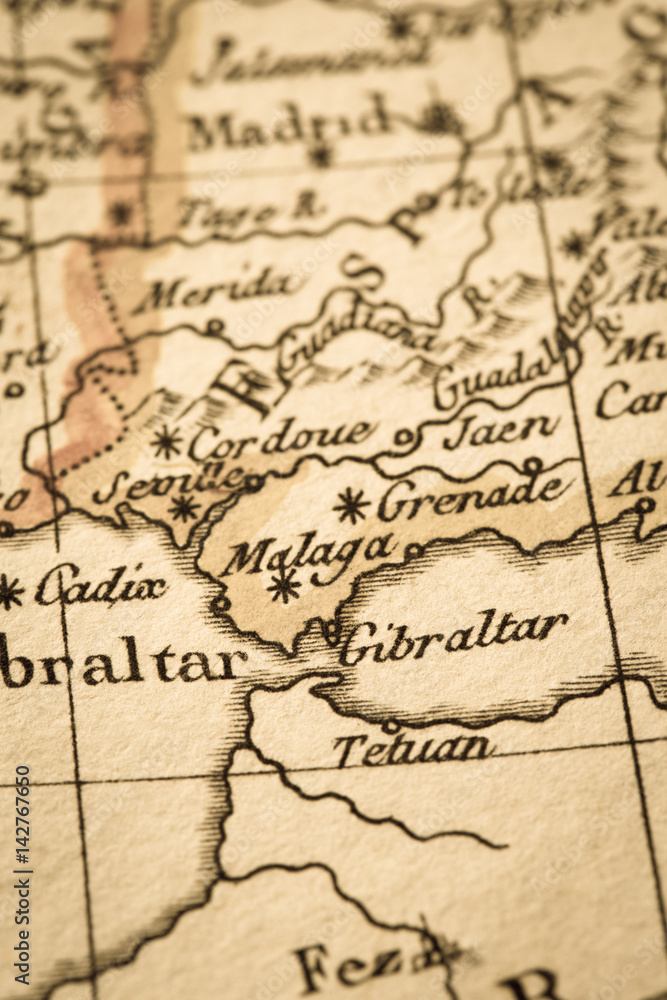 アンティークの古地図　ジブラルタル海峡