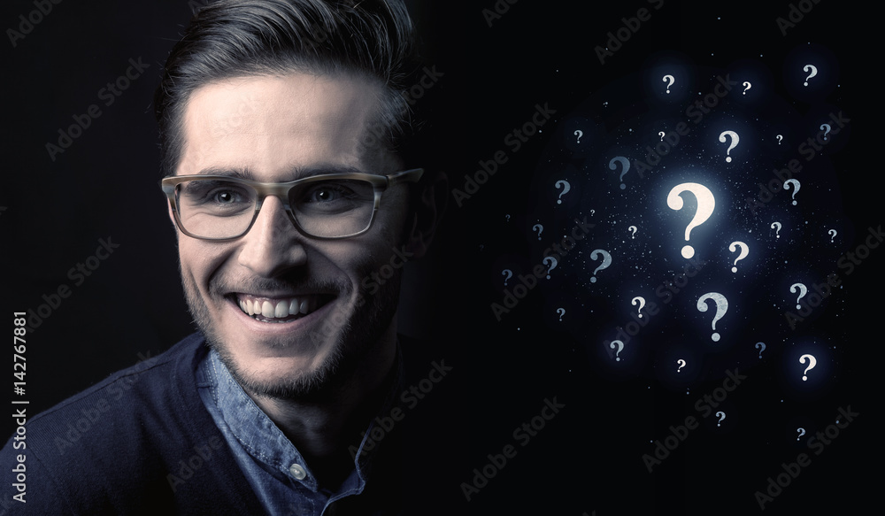 Fototapeta premium man with many question mark near him