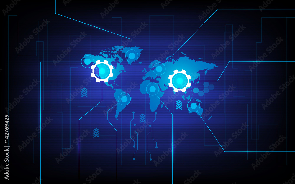 Modern technology world map communication