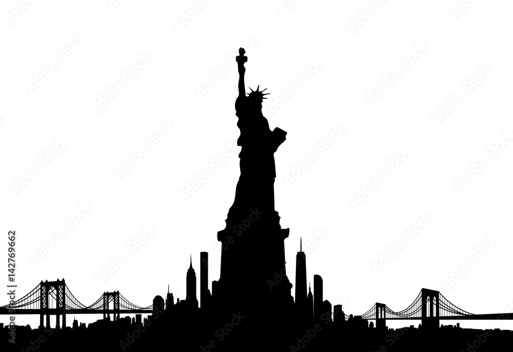 New York City skyline with Statue of liberty Vector Stock Vector ...