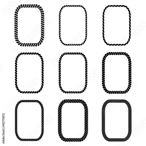 Vector set of rectangular black monochrome rope frame.