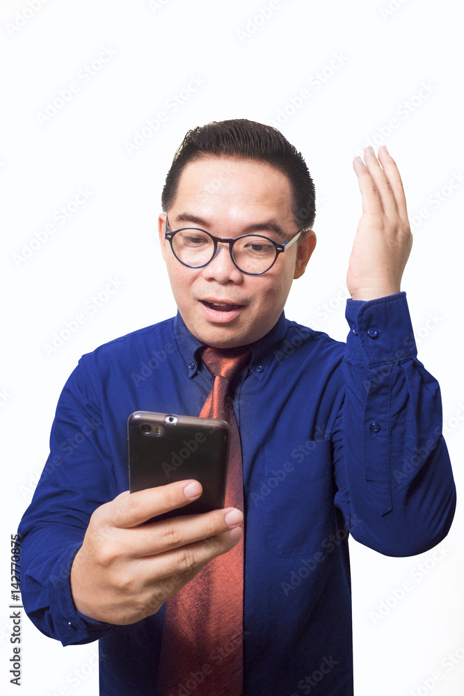 Asian business man use mobile phone isolated Asian business man use mobile phone isolated