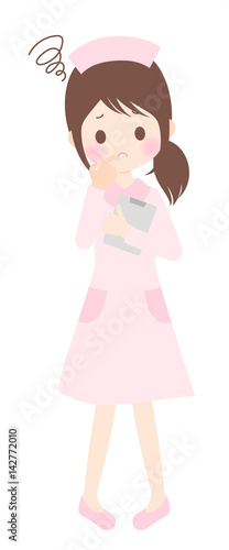 悩む 困る看護師 女性 かわいいイラスト素材 ベクター 白背景 Stock ベクター Adobe Stock