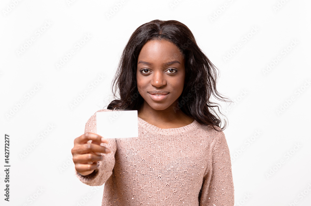 Attractive African woman with her Business card Attractive African woman with her Business card