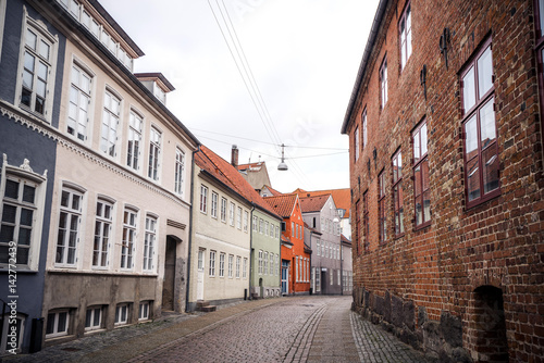 Old buildings on a street in Denmark