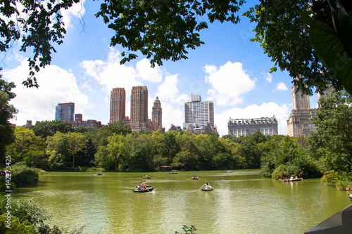 Lake at Central Park and buildings in Manhattan, New York